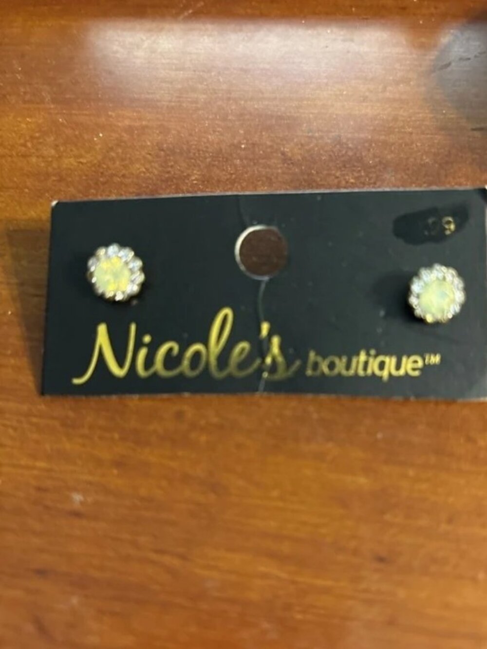 Nicole’s Boutique Yellow Stone Stud Earrings With Rhinestone Accent New